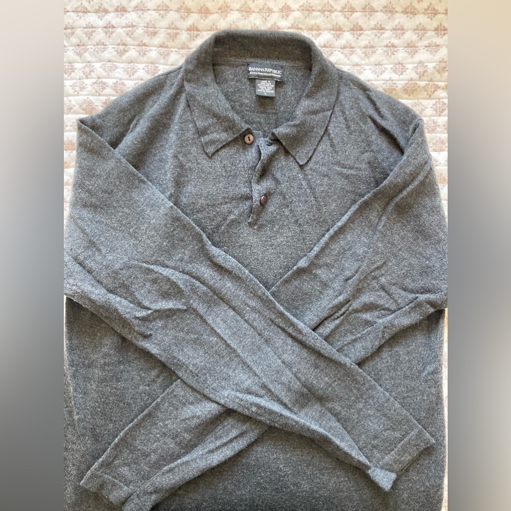 Banana Republic Extra Fine Italian Merino Long Sleeve Polo Shirt - Large